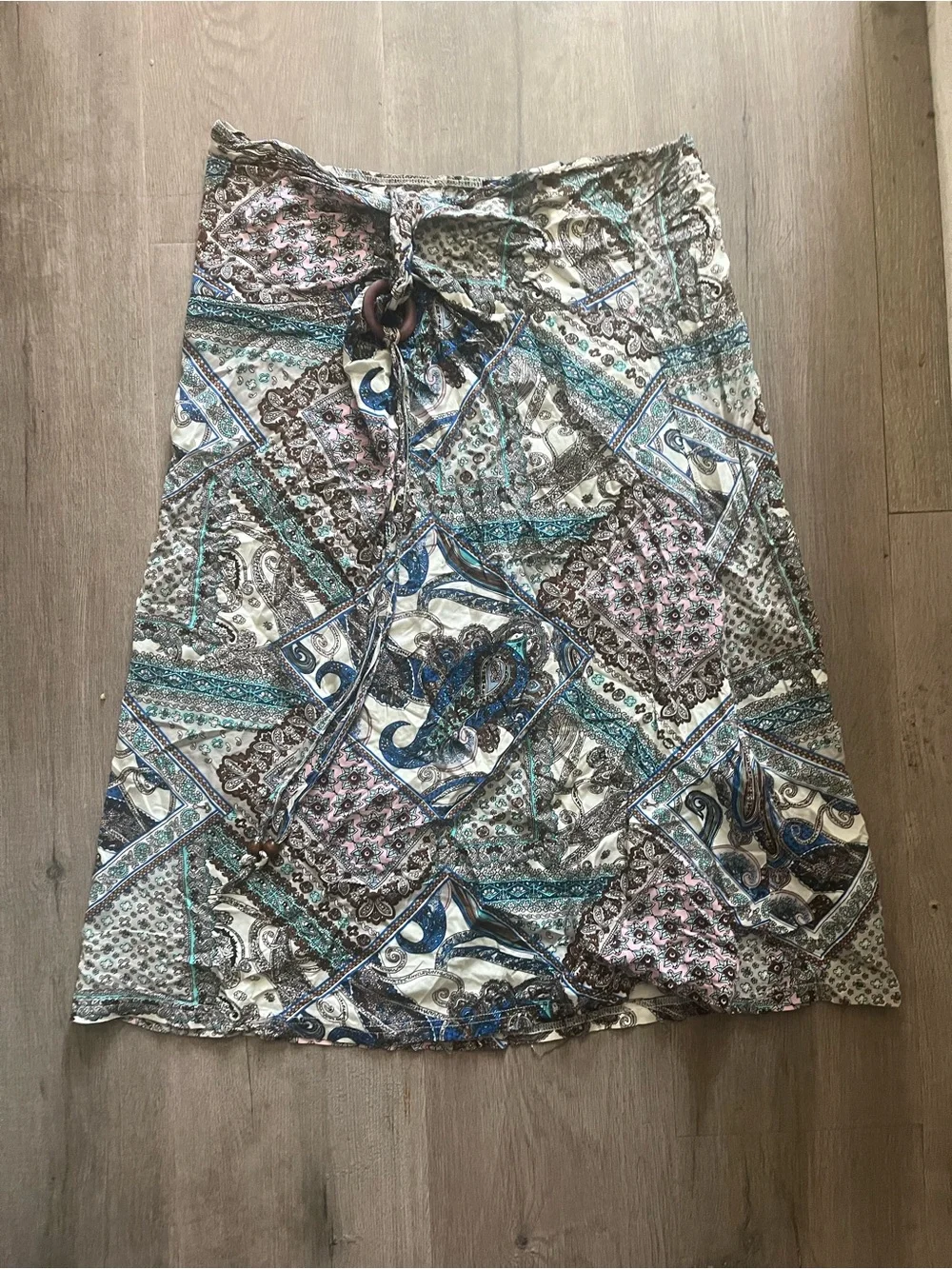 Patchwork Paisley A-Line Skirt in Blue & Pink